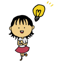 スカート姿の1人の少女が閃いたようなポーズをとり、その右上に電球のようなものが描かれているイラスト